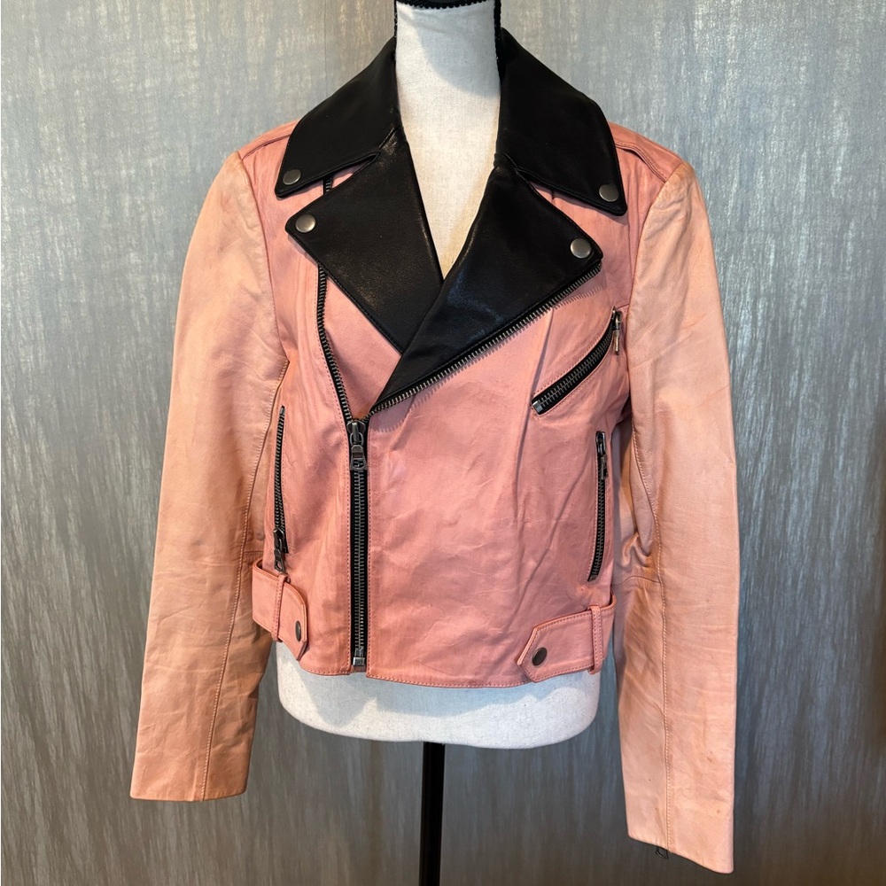 Alice + Olivia Pink and Black Leather Jacket